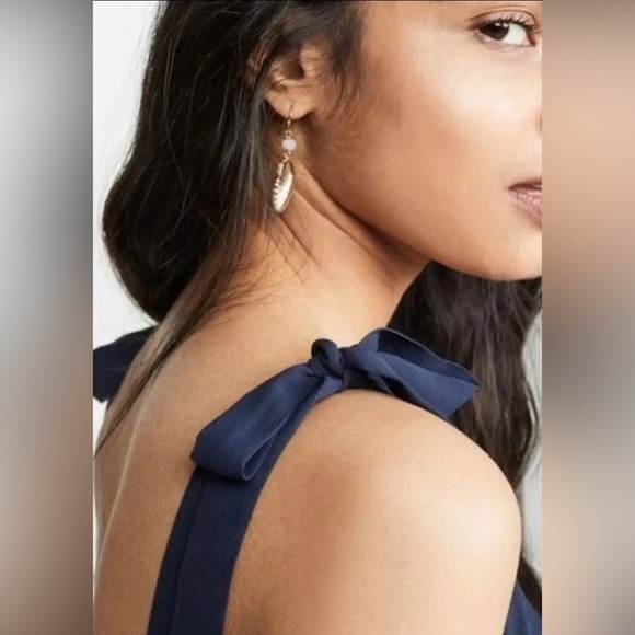 Reformation Sleeveless Navy Blue Flirty Nikita Shoulder Tie Crepe Midi Dress - Picture 10 of 11